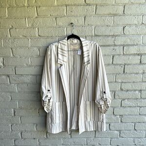 Pull&Bear Sz L open front casual jacket NWOT Creme/beige striped fabric office